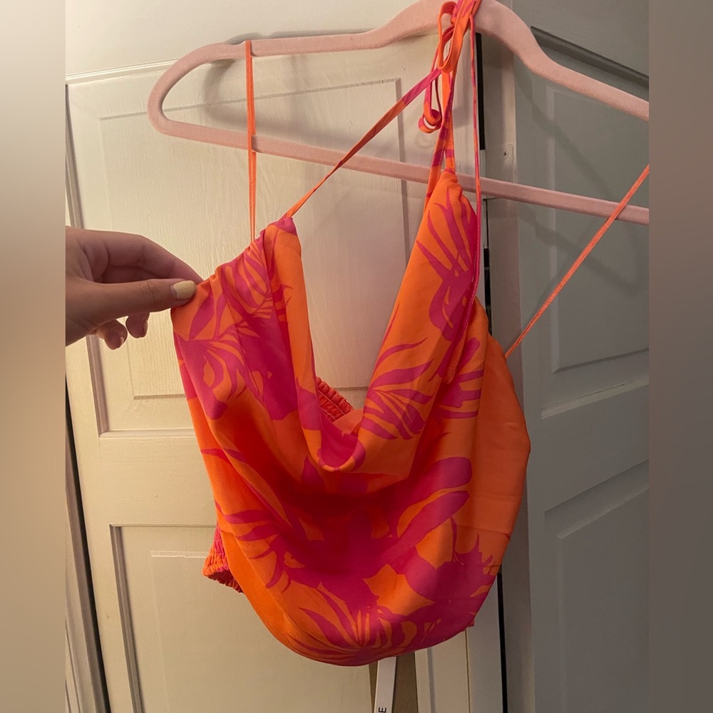 Vibrant Orange and Pink Crop Top